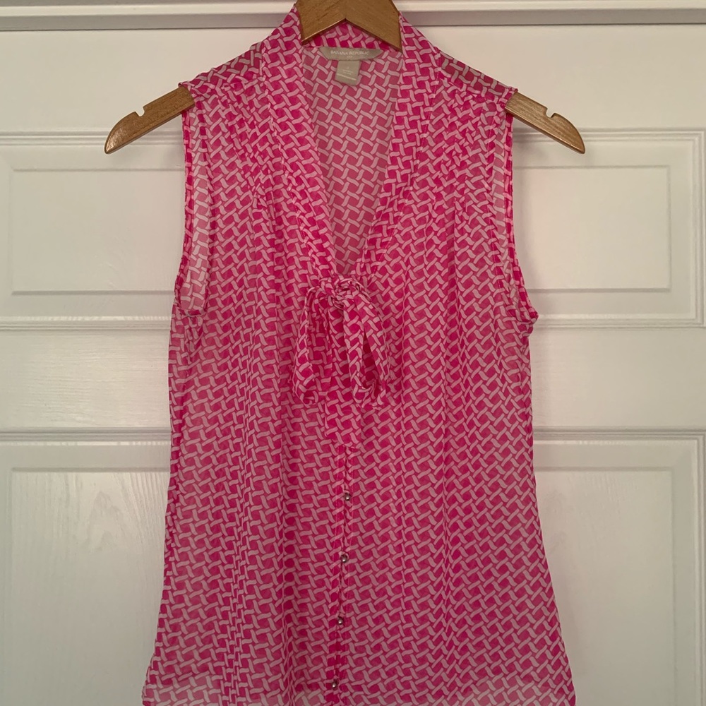 Banana Republic Pink Sleeveless Blouse Button Tie